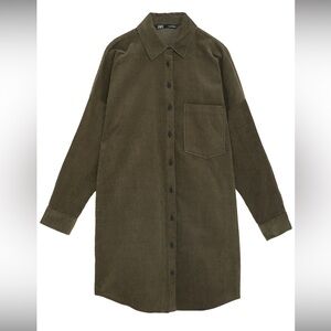 Dark green corduroy longline shirt, size S